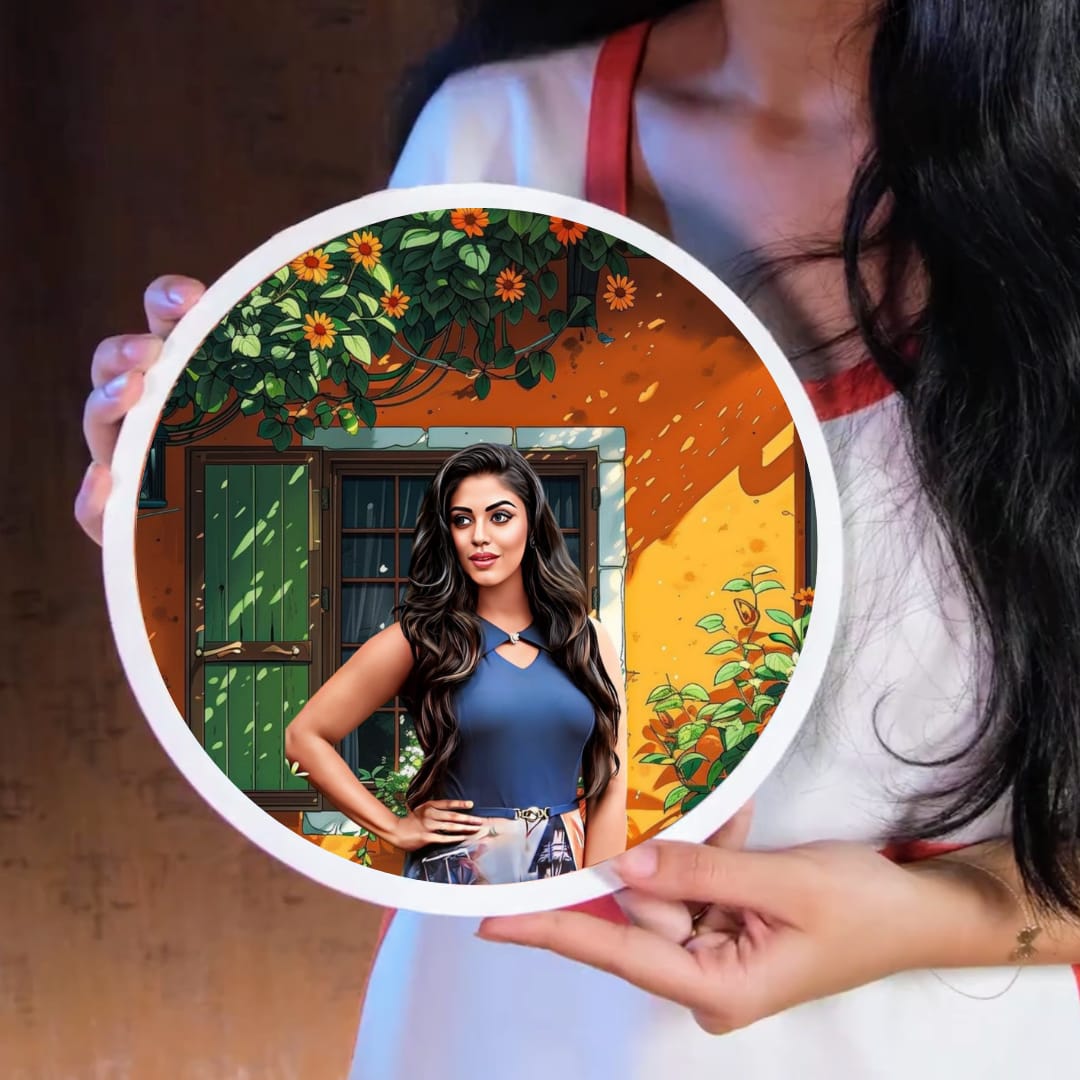 Wooden Painting Frame Circle (Orange Floral)