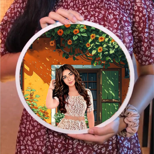 Wooden Painting Frame Circle (Orange Floral)